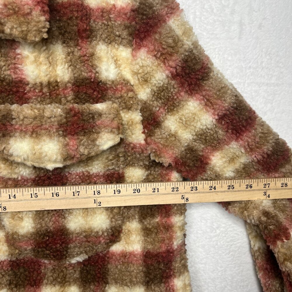 Avec Les Filles Beige Brown Plaid Sherpa Trucker Jacket EUC sz M - Picture 8 of 12